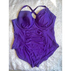 Terra & Sky Women's plus size 4X (28W/30W) Purple 1pc Swimsuit Tummy Control